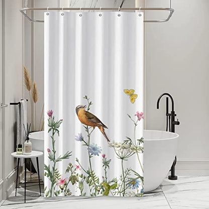 AWERT Small Half Size Stall Shower Curtain with 6 Hooks Funny Bird Shower Stall Curtain for Bathroom/RV and Camper (Bird) 36x72 inch - color: Bird, size: 36"W x 72"L (Pack of 1)