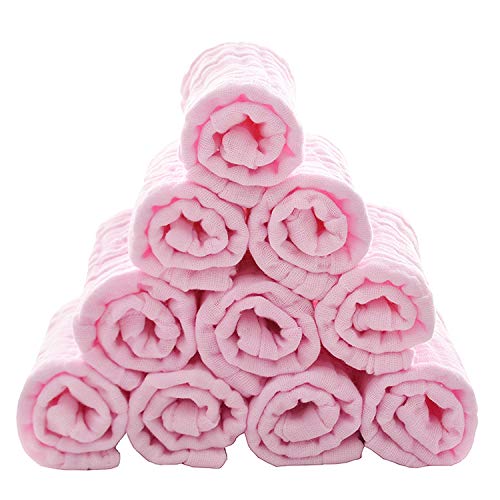 Baby Washcloths - Natural Cotton Baby Wipes - Soft Newborn Face Towel for Sensitive Skin - 10 Pack, 12x12 inches - color: Pink