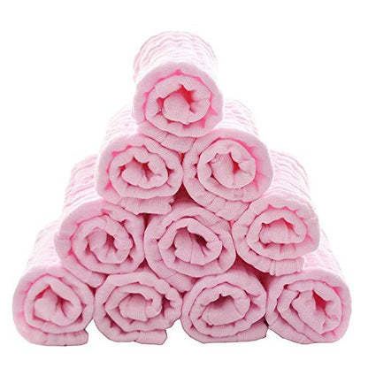 Baby Washcloths - Natural Cotton Baby Wipes - Soft Newborn Face Towel for Sensitive Skin - 10 Pack, 12x12 inches - color: Pink