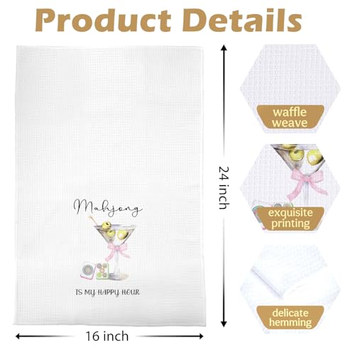Mahjong Martini Kitchen Towels - Coquette Cocktail Gifts Decorative Dish Towels, Mahjong Gifts Hand Towel, Pink Bow Alcohol Mah Jong Tea Towel, 16x24 Inch - color: Mahjong Martini
