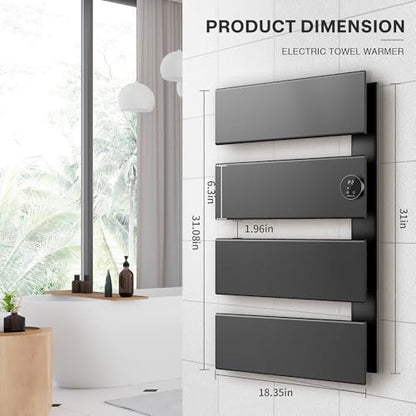 K&KALONZO Electric Towel Warmer Wall Mounted, Fast Heat in 2 Min, NTC Safety - color: Black, size: 4-Bar