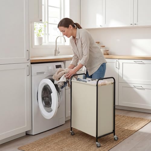 GRANNY SAYS Laundry Hamper, Large Cart with Wheels and Handles, Beige, 110L - color: Beige, size: 110L