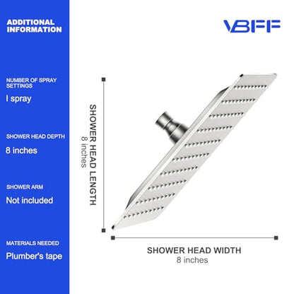 VBFF-Shower Head,rain shower head, 8 inch- Square Shower Head, 1.8 GPM Flow Rate, rainfall showerhead,VBFF07 (Brushed Nickel) - color: Brushed Nickel, size: 8 Inch