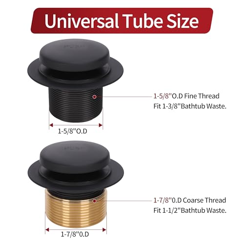 PRIMSOPH Tip-Toe Tub Drain Trim Kit with One Hole Overflow Faceplate Conversion Kit Assembly Universal Fine Coarse Thread Replacement Matte Black - color: Matte Black, style: One Hole