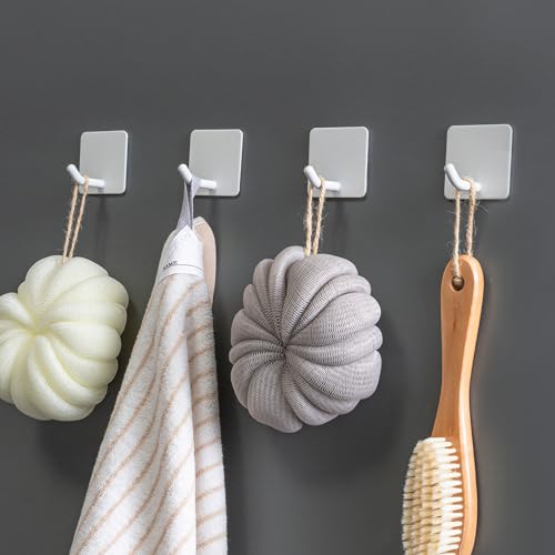 Adhesive Towel Hooks Heavy Duty Stick on Towel Holder Wall Hangers Waterproof Stainless Steel Sticky Hooks for Hanging White Bathroom Kitchen Home-4 Packs - color: White