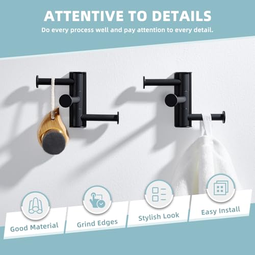 Suyar Towel Hook for Bathroom, Swivel Robe Holder with 3 Arms, Matte Black | 2 Pack, SUS304 Stainless Steel, Wall Mounted - color: Matte Black, size: 2 Pack