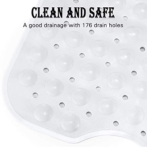 YINENN Bath and Shower Safety Mats 40x16 inch, Non Slip with Suction Cups for Bathroom Stall and Tub Floor, Extra Large and Machine Washable, Drain Holes Keep Bathtub Clean, White - color: White