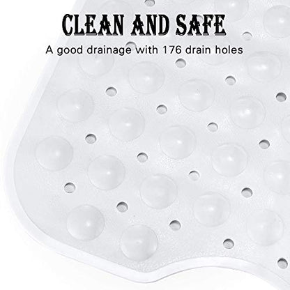 YINENN Bath and Shower Safety Mats 40x16 inch, Non Slip with Suction Cups for Bathroom Stall and Tub Floor, Extra Large and Machine Washable, Drain Holes Keep Bathtub Clean, White - color: White