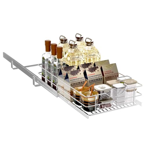 Pull Out Cabinet Organizer, (11½"W x 20" D), Soft Close Pull Out Cabient Drawer, Slide Out Cabient Organizer for pot and pan Kitchen Base Cabinet, Pantry Organization, Bathroom, Wire Basket - size: 1 Tier(11½"W x 20"D)
