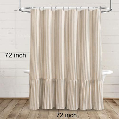 Farmhouse Shower Curtain Ruffle Linen Cream-Beige Stripe 72"W x 72"L | Farmhouse Boho, Striped, Bottom Ruffle, Linen Fabric, Rustic, Country, Natural Look, Washable, for Bathroom Bathtub - color: Cream-beige Stripe, size: 72"W x 72"L