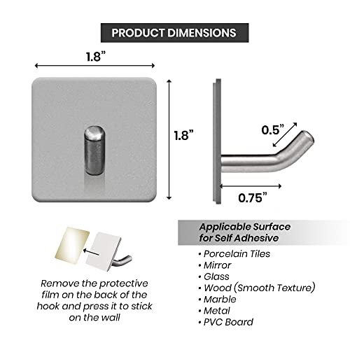 Performore 4 Pack Heavy Duty Wire Adhesive Towel Hook Hanger Wall Stick on Hooks for Hanging Waterproof Stainless Steel for Office Bathroom Kitchen Wall