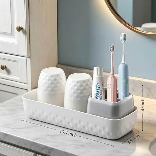 Toothbrush Holder with Cups, Electric Toothbrush and Toothpaste Organizer, Bathroom Accessories Set for Kids and Families, White & Grey - color: White & Grey