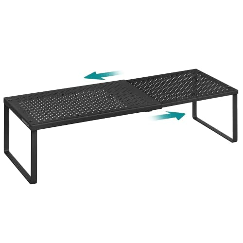 SONGMICS Spice Rack Expandable Kitchen Countertop Shelf, Metal | Small cupboard organizer, space-saving tabletop shelf, Matte Black, UKCS007B01 - color: Matte Black, size: Set of 1