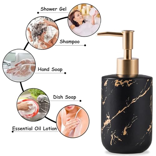 Soap Dispenser Black and Gold,300ml/10 Oz Luxurious Hand Soap Bottle with Plastic Pump Gold,Ceramic Liquid Soap Dispenser for Bathroom, Kitchen, Dish Soap,Lotion,Liquid Soap - color: Black