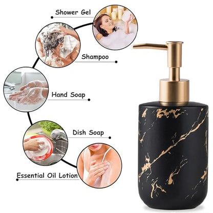 Soap Dispenser Black and Gold,300ml/10 Oz Luxurious Hand Soap Bottle with Plastic Pump Gold,Ceramic Liquid Soap Dispenser for Bathroom, Kitchen, Dish Soap,Lotion,Liquid Soap - color: Black