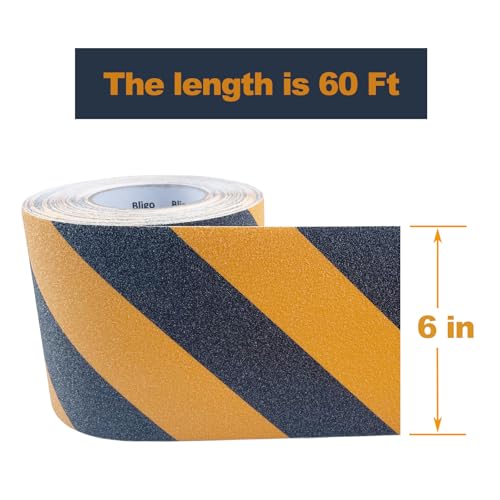 Anti Slip Safety Grip Tape 6 Inch x 60 Ft Heavy Duty Black & Yellow | Waterproof Non Skid Tread for Stairs, Steps, Floors, Staircases, Traction Caution Anti-Slip Strips Indoor/Outdoor Use - size: 6 Inch x 60 Ft