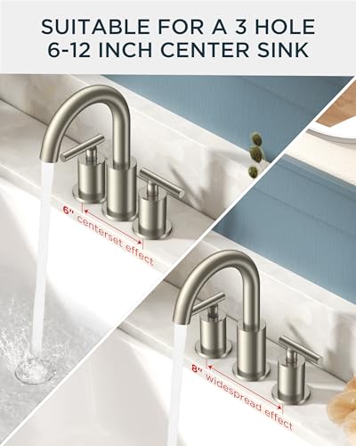 FORIOUS Brushed Nickel Bathroom Faucet 3 Hole Commercial Widespread Faucet | 3 Hole Bathroom Sink Faucet Brushed Nickel, 8 Inch Widespread Faucet for Bathroom Sink 3 Hole Silver with 360° Swivel Spout - color: Stainless Steel, style: Modern