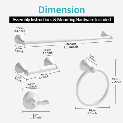 BGL Bathroom Accessories Set, White Paint Expandable Towel Bar 4-Piece Bathroom Accessory Set Wall Mounted Towel Ring Robe Hook Toilet Paper Holder Towel Holder - color: White