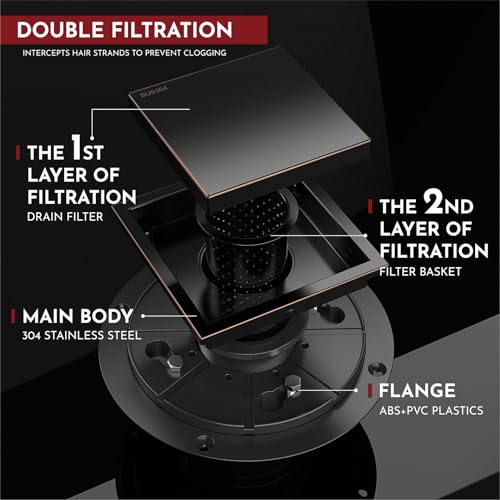 4 Inch Square Shower Drain Bronze Floor Drain with Flange Reversible 2-in-1 Cover Tile Insert Grate Removable SUS304 Stainless Steel CUPC Certified Oil Rubbed Bronze - color: Oil Rubbed Bronze, size: 4 Inch