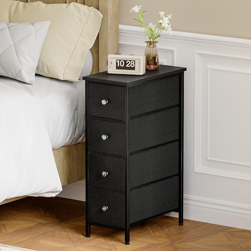 Fixwal Narrow Storage Cabinet, Small Dresser with 4 Drawers, Slim Fabric Dresser Storage for Small Spaces, Black Dresser Nightstand Side Table for Bedroom, Bathroom, Laundry, Closet, Dorm - color: Black, size: 16.5"D x 9.5"W x 29.5"H (4 Drawers)