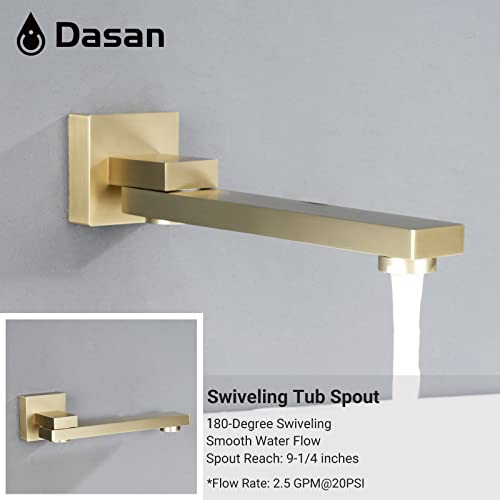 DASAN Tub Shower Faucets Sets Complete Brushed Gold Bathtub Shower System with Tub Spout, Bathtub Faucet Set Tub and Shower Faucet Combo Trim Kit with Rough-in Valve, DA-SS03BG-S10W - color: Brushed Gold