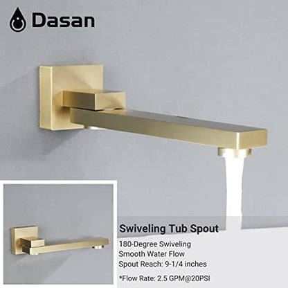 DASAN Tub Shower Faucets Sets Complete Brushed Gold Bathtub Shower System with Tub Spout, Bathtub Faucet Set Tub and Shower Faucet Combo Trim Kit with Rough-in Valve, DA-SS03BG-S10W - color: Brushed Gold