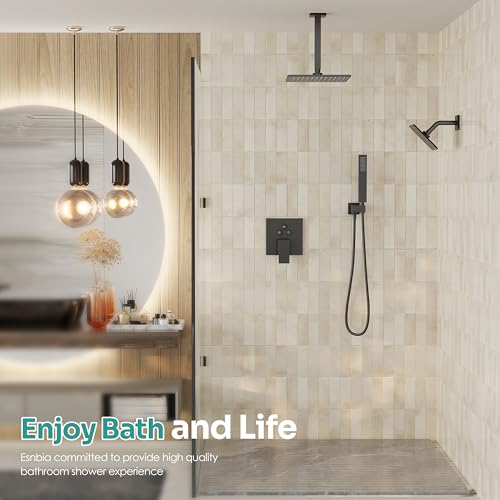 Black Shower System, Matte Black Shower Faucet Set with 3 In 1 Push Button Shower Diverter Valve, 10'' Ceiling Shower Head and 6'' Wall Mounted Shower Head, Black Rain Shower Head with Handheld Spray - color: Matte Black