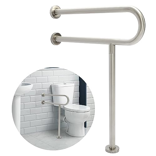 HECASA 24x30 Inch Handicap Grab Bars Rails 304 Stainless Steel Toilet Handrail Bathroom Safety Bar Wall Mount Floor Support Assist Bar for Disabled Elderly Mounted Bath Grips