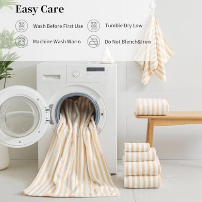 18-Piece Microfiber Bath Towels Set - 6 Bath Sheet, 6 Hand Towels, 6 Washcloths, Soft, Highly Absorbent Bathroom Towel, Quick Dry & Less Lint Shower towel for Bathroom, Hotel, Spa, Dorm-Apricot Yellow - color: Z-apricot Yellow
