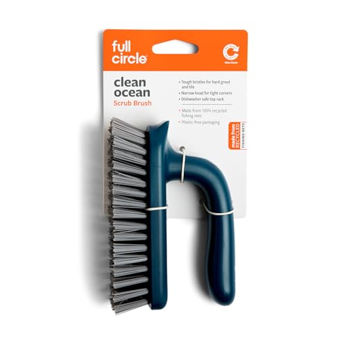 Full Circle Clean Ocean Grout & Tile Scrub Brush, for Shower, Bathroom, and Kitchen, Sustainably Made 100% from Recycled Ghost Fishing Nets - size: Scrub Brush