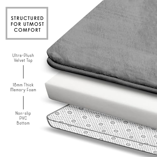 Clara Clark 3 Piece Bathroom Rugs, Velvet Memory Foam Bath Mat Set, Non-Slip Bath Rugs, Machine Wash, Dries Quickly, Ultra Soft Plush Bath Mats for Bathroom, 17 x 24/20 x 32 / Contour, Grey - color: Grey