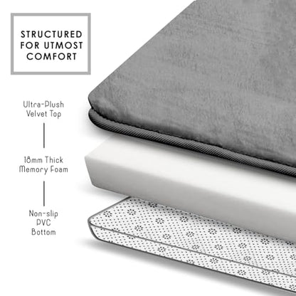 Clara Clark 3 Piece Bathroom Rugs, Velvet Memory Foam Bath Mat Set, Non-Slip Bath Rugs, Machine Wash, Dries Quickly, Ultra Soft Plush Bath Mats for Bathroom, 17 x 24/20 x 32 / Contour, Grey - color: Grey