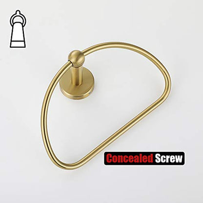 JQK Towel Ring Light Gold, Stainless Steel Half Ring Towel Holder for Bathroom, 7 Inch Brushed Golden Wall Mount, TR160-BG - color: Gold