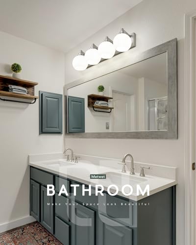 4-Light Brushed Nickel Bathroom Vanity Light, Milk Glass Globe Shade | 26" modern bathroom light fixtures over mirror, E26 base, bulbs not included, VL195-BN-ML-4 - color: Brushed Nickel, Milk Glass, size: 4-light