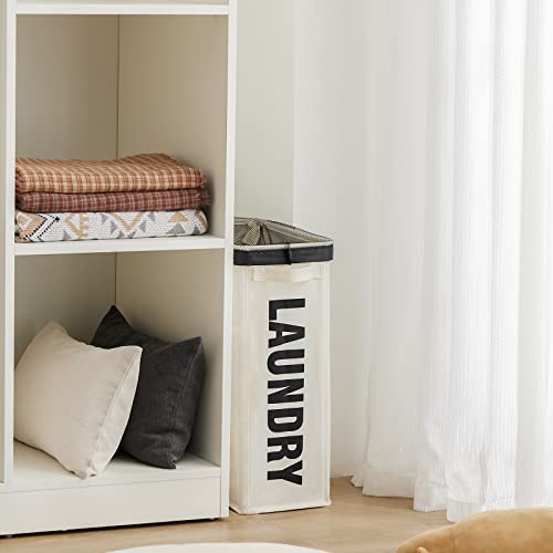 Slim Laundry Hamper with Removable Inner Bag and Side Handles, 45L Small Laundry Baskets to Store Clothes, Narrow Dirty Clothes Hamper for Laundry Room, Bathroom, Bedroom, and Living Room - Beige | Small Laundry Baskets with Mesh Top, Narrow Dirty Clothes