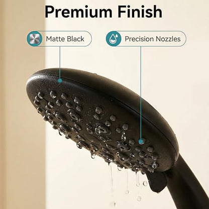 JDO Shower Head with Handheld, 6 Spray Settings High Pressure Hand Held Shower Head, 4.3" High Flow Rain Showerhead Set with Extra Long 59" Stainless Steel Hose and Adjustable Bracket(Matte Black) - color: Flat Black
