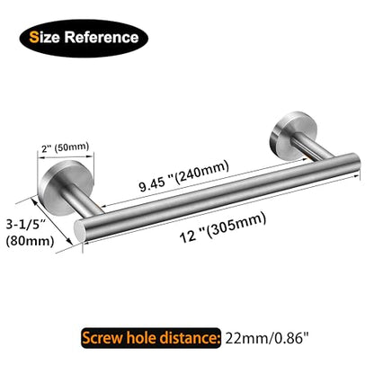 Nolimas 12 Inch Bath Hand Towel Bar SUS 304 Stainless Steel Towel Rod Rack Holder Round Wall Mounted Suit for Kitchen, Living Room&Toilet, Bathroom,Anti Rust Brushed Nickel-2 Pack - color: Brushed Nickel, size: 12inch 2Pack