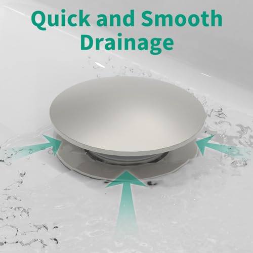 Bathroom Pop up Drain Without Overflow, Brushed Nickel, No Overflow | Anti-Clogging Vessel Sink Drain Strainer, Pop Up Drain with Detachable Basket, Hair Catcher Bathroom Sink Drain Stopper - color: Brushed Nickel, size: No Overflow