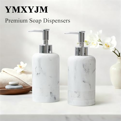 2pcs/Set Hand Soap Dispenser Sets - 10.8oz Refillable Resin Liquid Soap Dispensers with Rust-Proof Pump for Bathroom Countertop or Kitchen, Marble White - color: Marble White