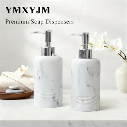 2pcs/Set Hand Soap Dispenser Sets - 10.8oz Refillable Resin Liquid Soap Dispensers with Rust-Proof Pump for Bathroom Countertop or Kitchen, Marble White - color: Marble White