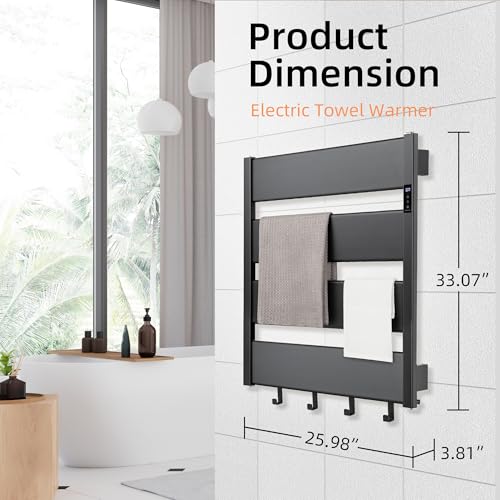 K&KALONZO Electric Heated Towel Rack, 2-Min Heat, Plug-in/Hardwired, H4-B | Wall Mounted, 10 Timers & 3 Heat Levels, 2H Rapid Dry, Anti-Scald, Aerospace Aluminum Towel Warmer for Bathroom, 4 Hooks, - color: Black, size: 4-Bar