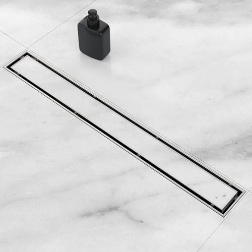 ELLO&ALLO 24 Inch Linear Shower Drain Brushed Nickel, SUS304 Stainless Steel Rectangle Shower Floor Drain with 2-in-1 Flat & Tile Insert Cover - color: Brushed Nickel, size: 24 In Tile insert Cover