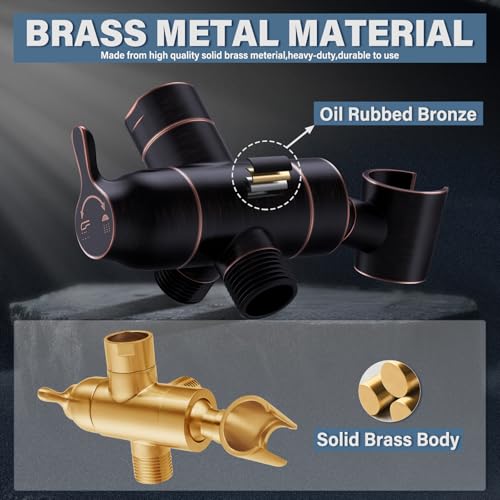 Shower Arm Diverter with Handshower Mount, G1/2 Brass 3 Way Diverter Valve Bathroom Universal Shower System Replacement for Handheld Shower and Fixed Shower Head, Oil Rubbed Bronze - color: Oil Rubbed Bronze
