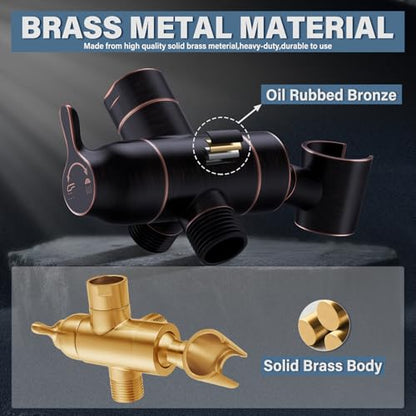 Shower Arm Diverter with Handshower Mount, G1/2 Brass 3 Way Diverter Valve Bathroom Universal Shower System Replacement for Handheld Shower and Fixed Shower Head, Oil Rubbed Bronze - color: Oil Rubbed Bronze