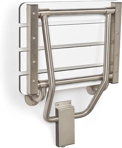 22" x 15" Phenolic White 3” Slats Folding Wall Mount Shower Seat Bench, ADA Compliant - color: White, size: 22"