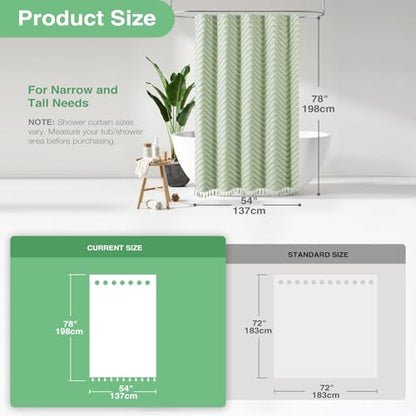 Stall Shower Curtain and Liner Set - 54 x 78 inch Long Boho Shower Curtain and Waterproof Clear Liner, Tufted Chevron Striped Tassel Shower Curtains for Bathroom, 10 Hooks, 54x78, Sage Green - color: Sage Green, size: 54"W x 78"L (Pack of 1)
