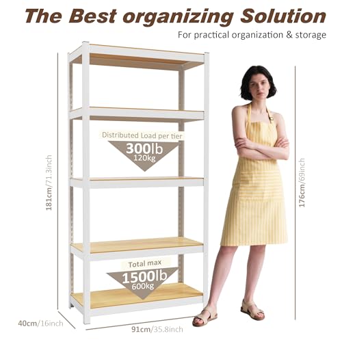 36" W x 16" D x 72" H Closet Storage Shelves,5 Tier White Metal Shelving Unit,Adjustable Heavy Duty Garage Shelves,Utility Rack Organizer Shelf for Kitchen Pantry Closet Garage - size: 36" W x 16" D x 72" H
