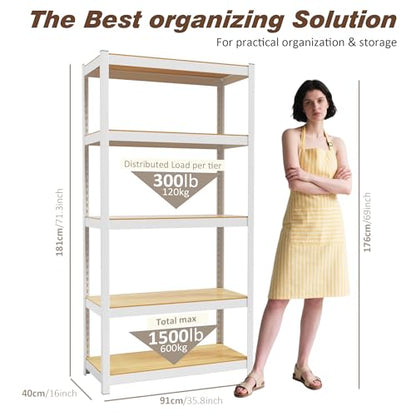 36" W x 16" D x 72" H Closet Storage Shelves,5 Tier White Metal Shelving Unit,Adjustable Heavy Duty Garage Shelves,Utility Rack Organizer Shelf for Kitchen Pantry Closet Garage - size: 36" W x 16" D x 72" H