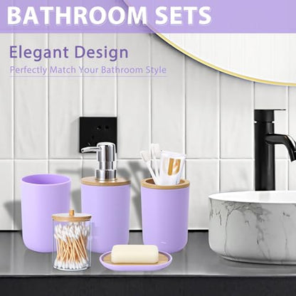 Bathroom Accessories Set 5Piece Light Purple Bathroom Sets, Toothbrush Holder, Toothbrush Cup, Lotion Soap Dispenser, Soap Dish and Qtip Holder Bathroom Decor - style: Light Purple
