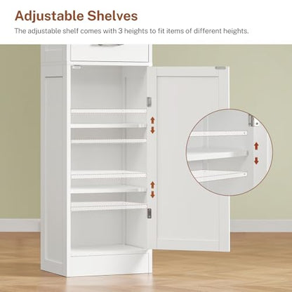 Tall Storage Cabinet with 3 Door Shelves & 1 Drawer, Narrow Kitchen Pantry Cabinet for Living Room, Bathroom, Entryway, White - color: White